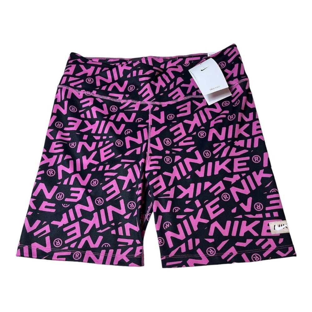 Nike One‎ Women  7" Fuchsia Spellout Mid-Rise Training Shorts DX0092-665 Large